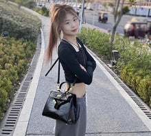 Girls' high-end handbag with crocodile pattern Kelly bag, mili second-generation genuine leather Kelly handbag, crossbody bag 2024