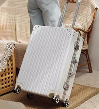 EAZZ luggage for women, 20 inch aluminum frame suitcase for men, large capacity, sturdy and durable, boarding password, travel leather suitcase