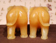 Natural Jade Elephant Ornament Living Room Wealth Attraction Stone Carving Rice Yellow Jade Elephant Ornament Pair Office Gift Decoration