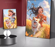 Field healing girl and dog living room decoration painting bedroom children's room sofa background wall floor painting hanging painting