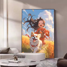 Field healing girl and dog living room decoration painting bedroom children's room sofa background wall floor painting hanging painting