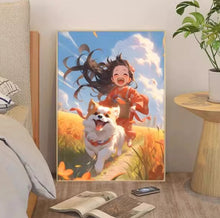 Field healing girl and dog living room decoration painting bedroom children's room sofa background wall floor painting hanging painting