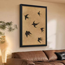 Solid wood frame with ancient style entrance decoration painting, flying bird living room, French retro sofa, background wall hanging painting