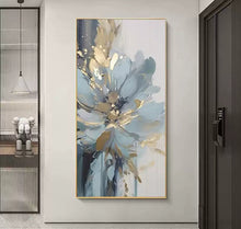 Modern entrance hand-painted oil painting, light luxury blue flower texture decoration painting, high-end floral corridor three-dimensional hanging painting