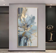 Modern entrance hand-painted oil painting, light luxury blue flower texture decoration painting, high-end floral corridor three-dimensional hanging painting