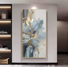 Modern entrance hand-painted oil painting, light luxury blue flower texture decoration painting, high-end floral corridor three-dimensional hanging painting