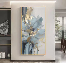 Modern entrance hand-painted oil painting, light luxury blue flower texture decoration painting, high-end floral corridor three-dimensional hanging painting