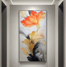 Hand drawn oil painting, modern luxury entrance decoration painting, vertical abstract floral texture painting, corridor hanging painting
