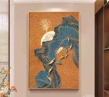 Large scale floor to ceiling murals in the living room of a new Chinese style villa, decorative paintings in the entrance hallway, modern high-end hanging paintings in the hallway