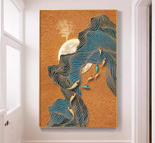 Large scale floor to ceiling murals in the living room of a new Chinese style villa, decorative paintings in the entrance hallway, modern high-end hanging paintings in the hallway