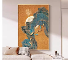 Large scale floor to ceiling murals in the living room of a new Chinese style villa, decorative paintings in the entrance hallway, modern high-end hanging paintings in the hallway