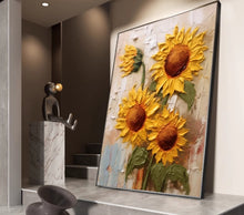 Sunflower living room decoration painting, high-end feeling, light luxury, grand atmosphere, sofa background, wall hanging painting, entrance texture painting, floor painting