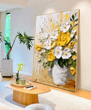 Advanced hand drawn living room decoration painting, cream style floral oil painting, abstract art, sofa background wall, floor to ceiling hanging painting