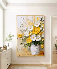 Advanced hand drawn living room decoration painting, cream style floral oil painting, abstract art, sofa background wall, floor to ceiling hanging painting