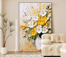 Advanced hand drawn living room decoration painting, cream style floral oil painting, abstract art, sofa background wall, floor to ceiling hanging painting