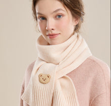 Shanghai Story 100% wool knitted cute little bear scarf 2024 new winter versatile thick scarf gift