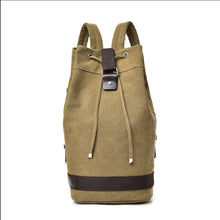Canvas backpack men's drawstring large capacity bucket bag college student backpack men's cylindrical sports hiking travel backpack