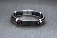 2023 European and American style stainless steel leather bracelet men's stainless steel leather black bracelet wristband engraved