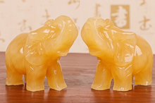 Natural Jade Elephant Ornament Living Room Wealth Attraction Stone Carving Rice Yellow Jade Elephant Ornament Pair Office Gift Decoration