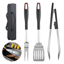 Outdoor BBQ stainless steel barbecue fork shovel clip three piece set with LED lights and detachable cleaning accessories BBQ tools