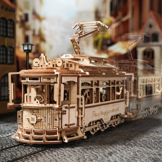 Tram children's toy car simulation wooden assembly model three-dimensional building block puzzle toy