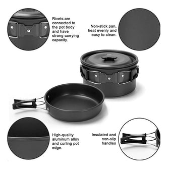 2-3 person kettle set camping cookware outdoor camping cookware portable combination cookware set camping tableware