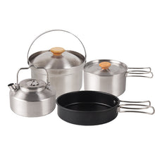 Outdoor pot camping stainless steel cookware 4-piece set, kettle, frying pan, cooking pot, self driving portable picnic set