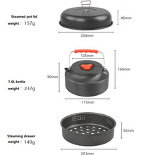 New 718 Outdoor Aluminum Alloy Camping Set Pot Double Ear Steamer Pot Portable Four Piece Split Outdoor Cooking Utensils