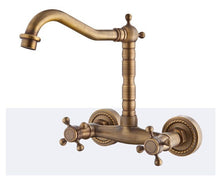 European-style copper home decoration antique simple into the wall kitchen faucet can rotate the kitchen washing basin cold and hot water faucet