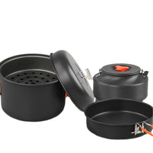 New 718 Outdoor Aluminum Alloy Camping Set Pot Double Ear Steamer Pot Portable Four Piece Split Outdoor Cooking Utensils