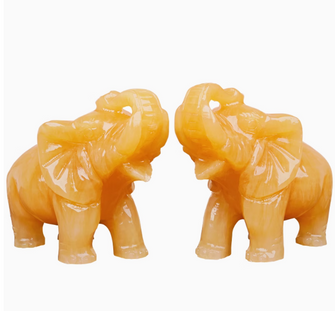 Natural Jade Elephant Ornament Living Room Wealth Attraction Stone Carving Rice Yellow Jade Elephant Ornament Pair Office Gift Decoration