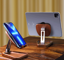 Black walnut solid wood phone holder can hold a tablet, portable folding desktop storage, universal support shelf