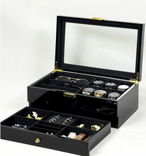 Dresser Black Matte Paint Double Layer Jewelry Watch Storage Box Glass Watch Sunglasses Necklace Jewelry Exhibition