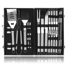 Stainless steel household outdoor barbecue tool set of 26 pieces BBQ aluminum box barbecue shovel fork clip combination set