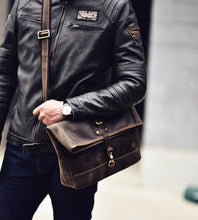 Harley motorcycle folding top layer cowhide shoulder bag, casual trend motorcycle men's crossbody bag, crazy horse leather motorcycle back