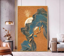 Large scale floor to ceiling murals in the living room of a new Chinese style villa, decorative paintings in the entrance hallway, modern high-end hanging paintings in the hallway