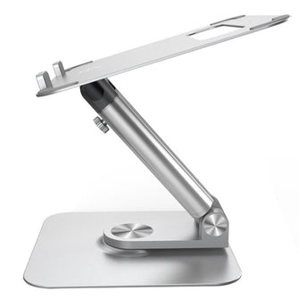 Cross border aluminum alloy folding and lifting computer stand, capable of standing for work, 360 ° rotating laptop stand