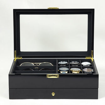 Dresser Black Matte Paint Double Layer Jewelry Watch Storage Box Glass Watch Sunglasses Necklace Jewelry Exhibition