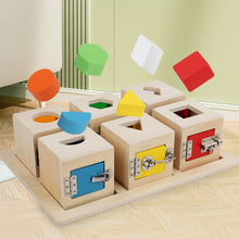 Children's early education puzzle Montessori teaching aids busy board 3 boys and girls 6 babies 4 hands-on key lockbox unlocking toys