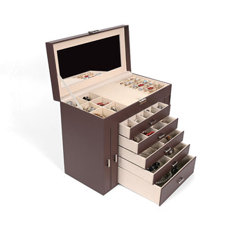 New six layer leather four drawer jewelry box, high-end large capacity jewelry storage box