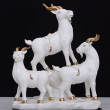 Ceramic Standing Three Sheep Kai Tai Ornament Three Yang Kai Tai Town House Wealth Attraction Zodiac Sheep Feng Shui Crafts Living Room Decoration