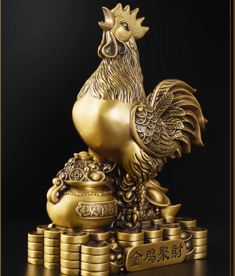 Copper Rooster Ornament, Golden Rooster Gathering Wealth Copper Artifacts, Home Decor, Fortune Attraction Mascot Decoration, Ruyi Chicken