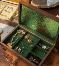 Four Happiness Wood Jewelry Box Earrings Necklace Ring Storage Box Solid Wood Retro Glass Jewelry Velvet Bracelet Display