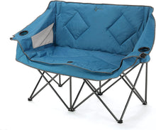 OUTDOOR Portable Folding Double Duo Camping Chair Loveseat w/ 2 Cup & Wine Glass Holder, Heavy-Duty Padded Seats&Armrests