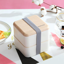 INS square double-layer wooden simple lunch box Japanese portable portable lunch box tableware Adult student lunch box