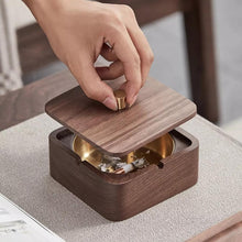 Walnut ashtray Household living room with cover Anti-fly ash creative office Wood high-end ashtray Solid wood