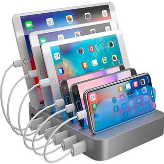 Hercules Tuff Charging Station Organizer for Multiple Devices - 6 Short Mixed Cables Included for Cell Phones, Smart Phones, Tablets, and Other Electronics