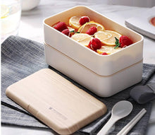 Microwave Double Layer Lunch Box 1200ml Wooden Feeling Salad Bento Box BPA Free Portable Container Box Workers Student