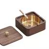 Walnut ashtray Household living room with cover Anti-fly ash creative office Wood high-end ashtray Solid wood