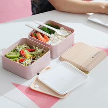 INS square double-layer wooden simple lunch box Japanese portable portable lunch box tableware Adult student lunch box